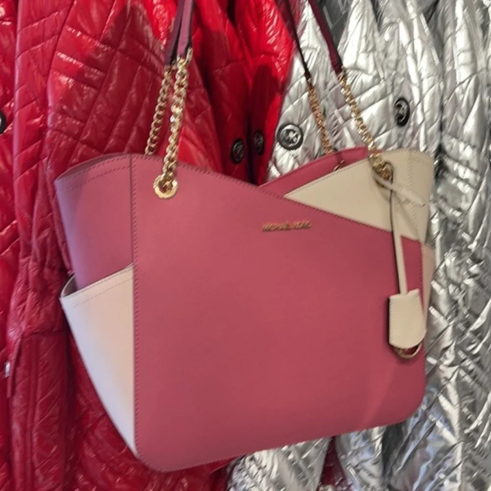 Michael Kors Large X Chain Shoulder Tote Bag Leather